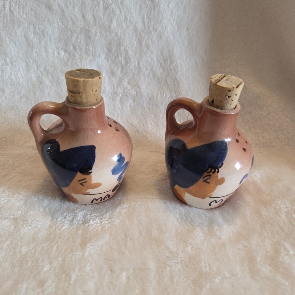 Two Ma Salt & Pepper Set Smoking Pipes On Moonshine Jug Ozark Toothpick - Picture 2 of 11